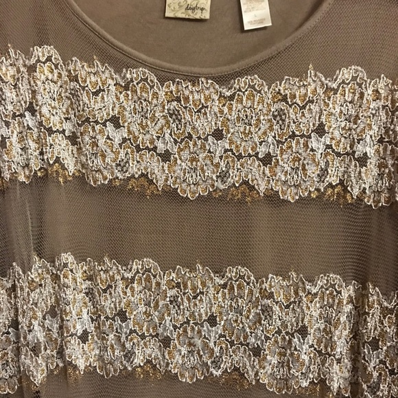 Tan top with sheer front by daytrip. Size L - Picture 2 of 5